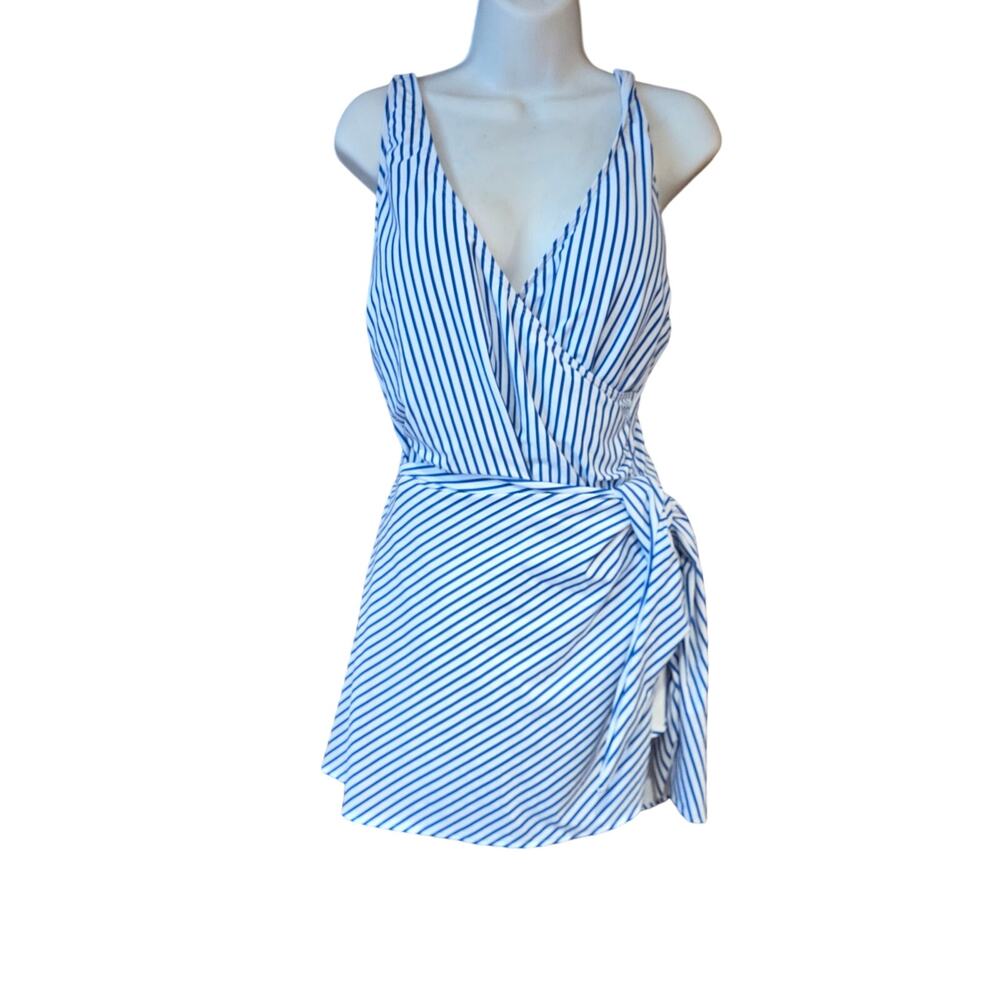 NWT Aqua Eve white and blue nautical stripes swim dress sz XL